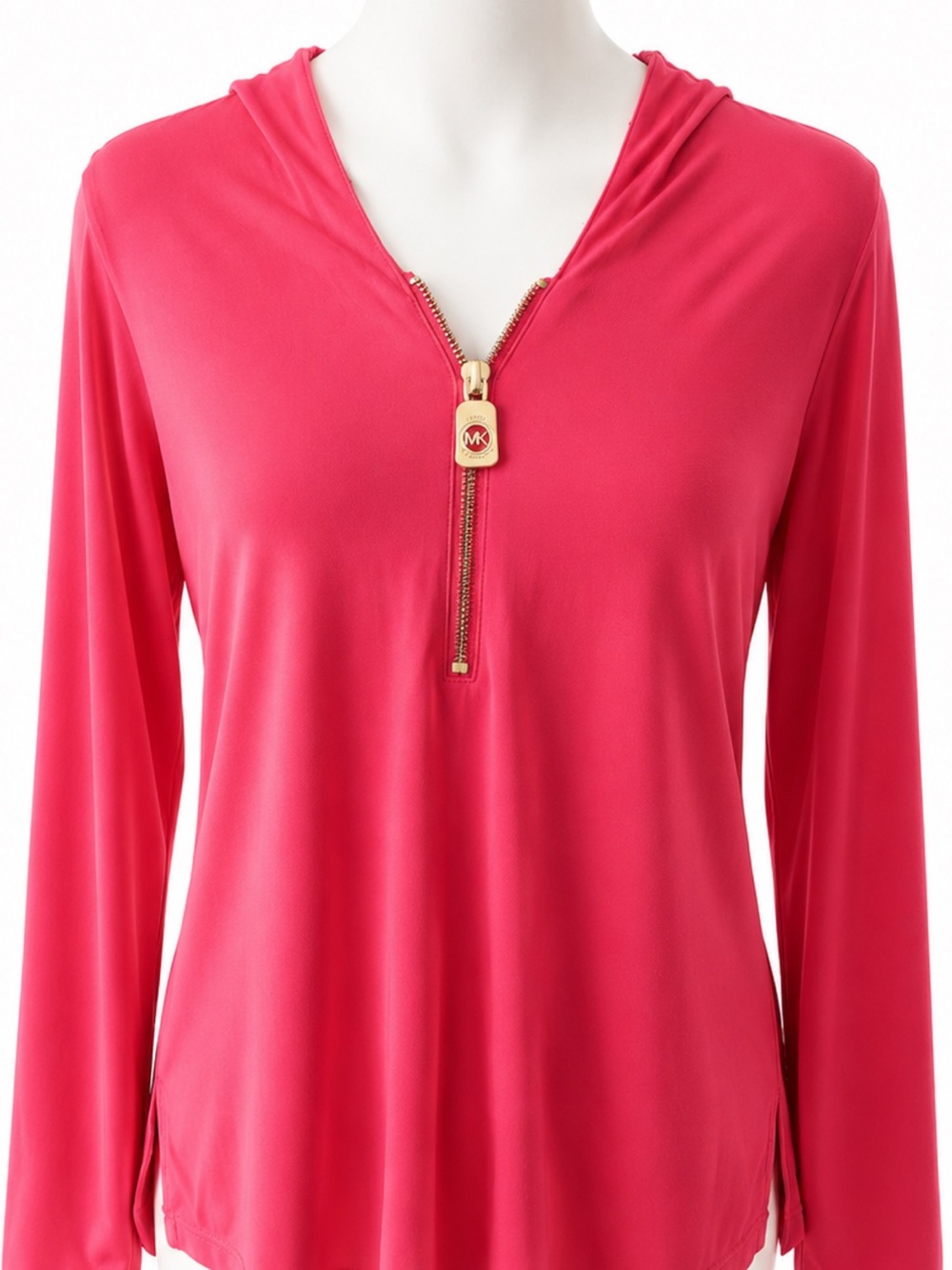 Michael Michael Kors Coral Pink Quarter Zip Long Sleeve Top Medium NWT